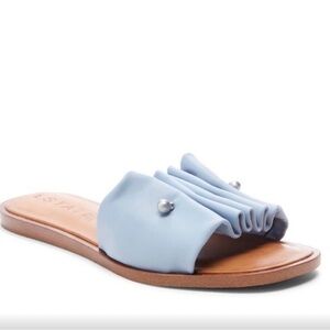 1.State Leather Slide Sandals, Blue Fann Ruched Size 7.5M in box
